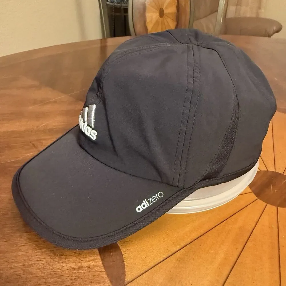 ADIDAS Adizero Climacool Black lightweight running cap hat hook&loop strap OSFA